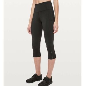 Lululemon Fast & Free High-Rise Crop 19 Nulux Leggings Size 6 Reflective Black